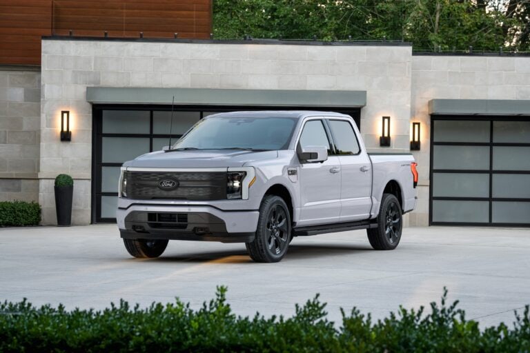 2025 Ford F-150 Lightning electric pickup shown from the front and side