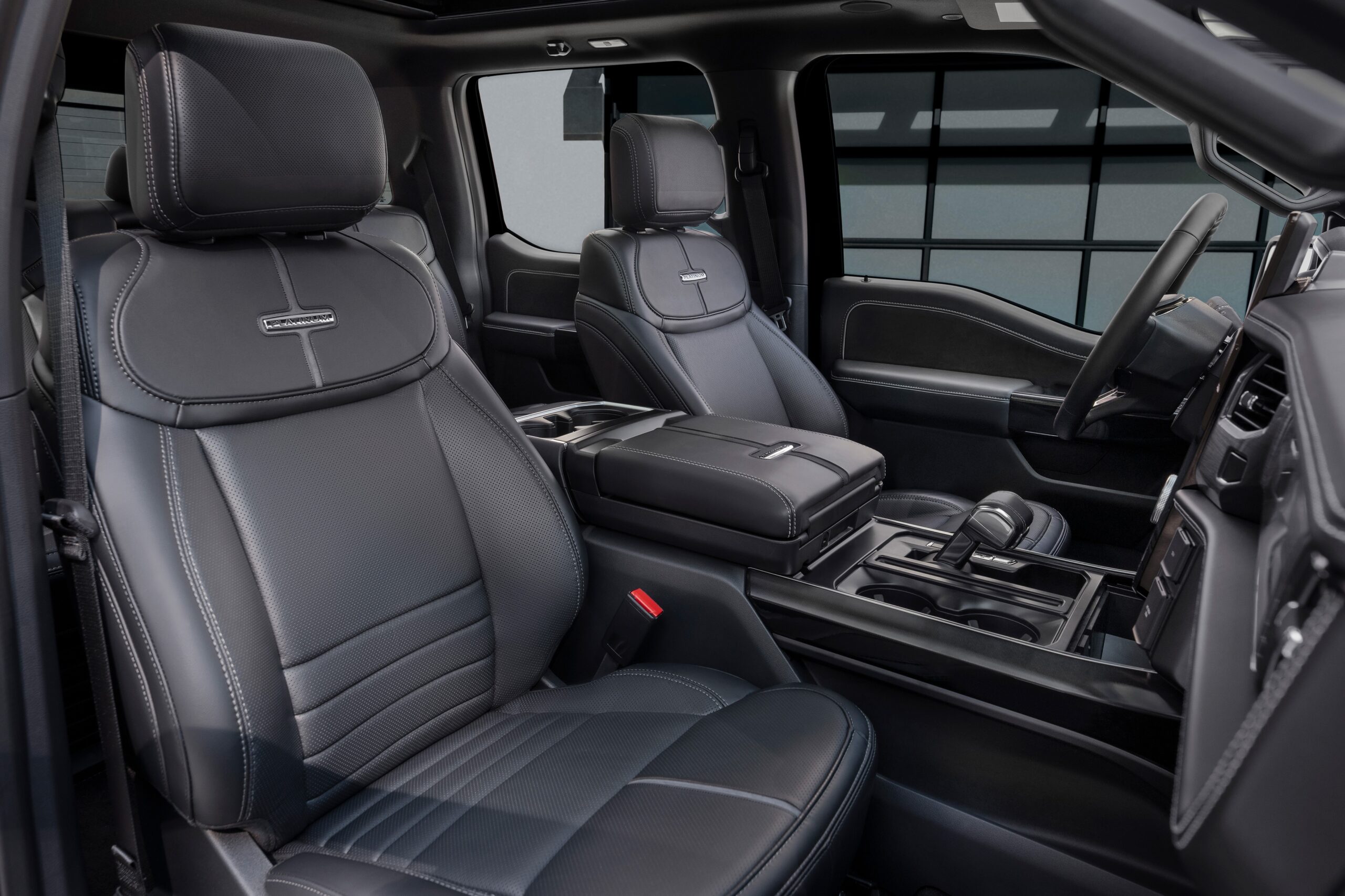 2025 Ford F-150 Lightning interior showing rear passenger seats