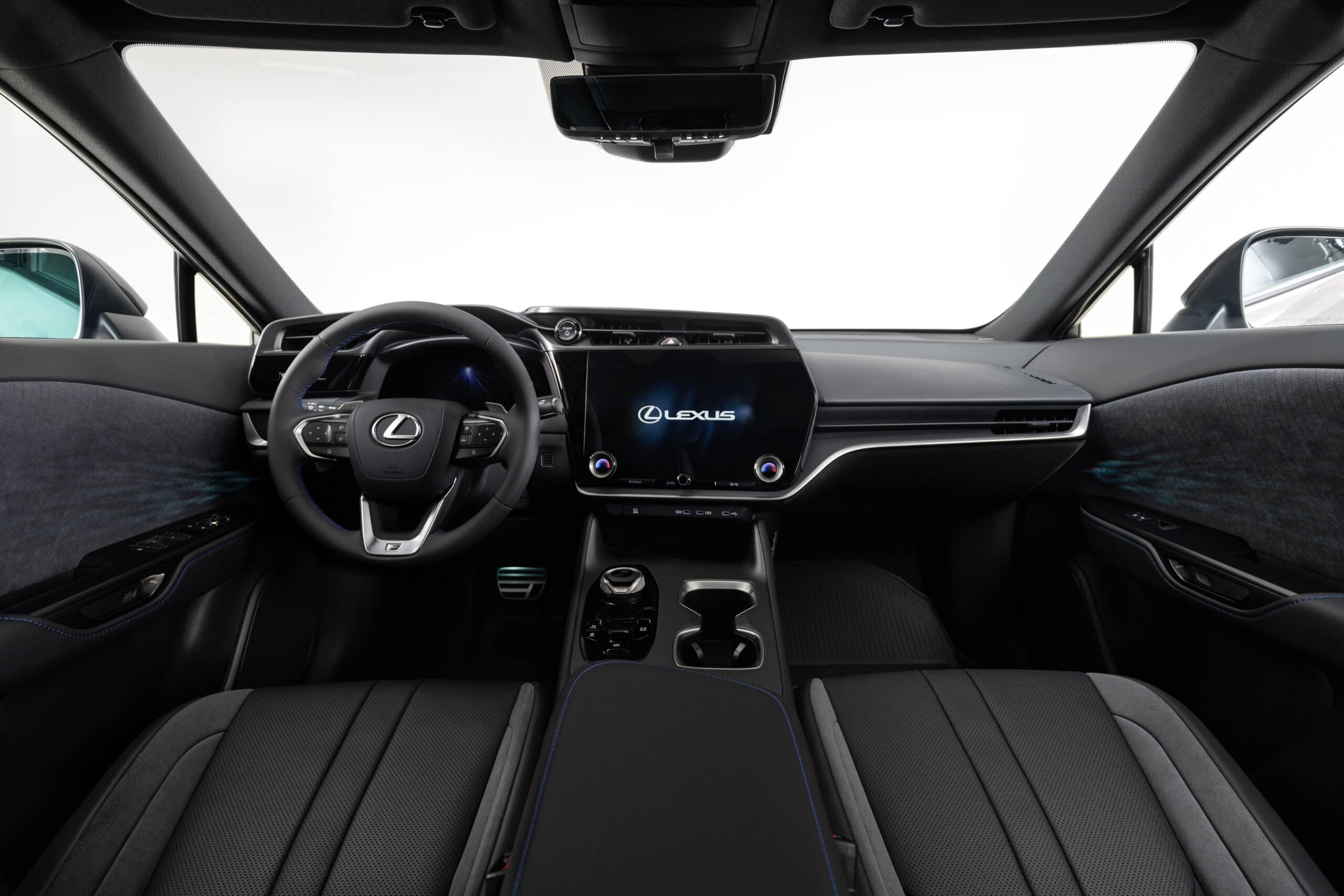 2026 Lexus RZ 550e interior seats dashboard and steering wheel