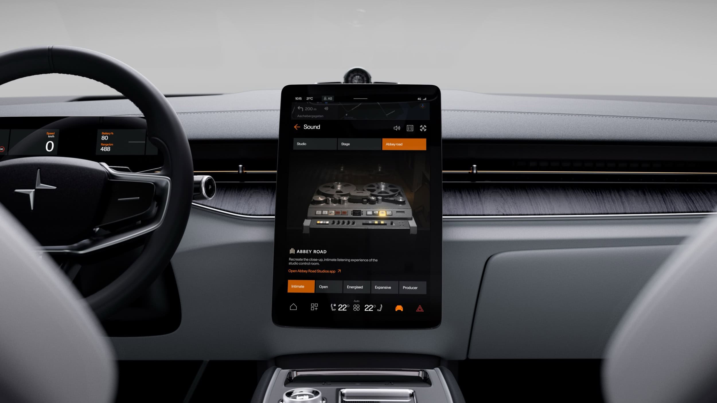 Polestar 3 interior showing the center console and touchscreen