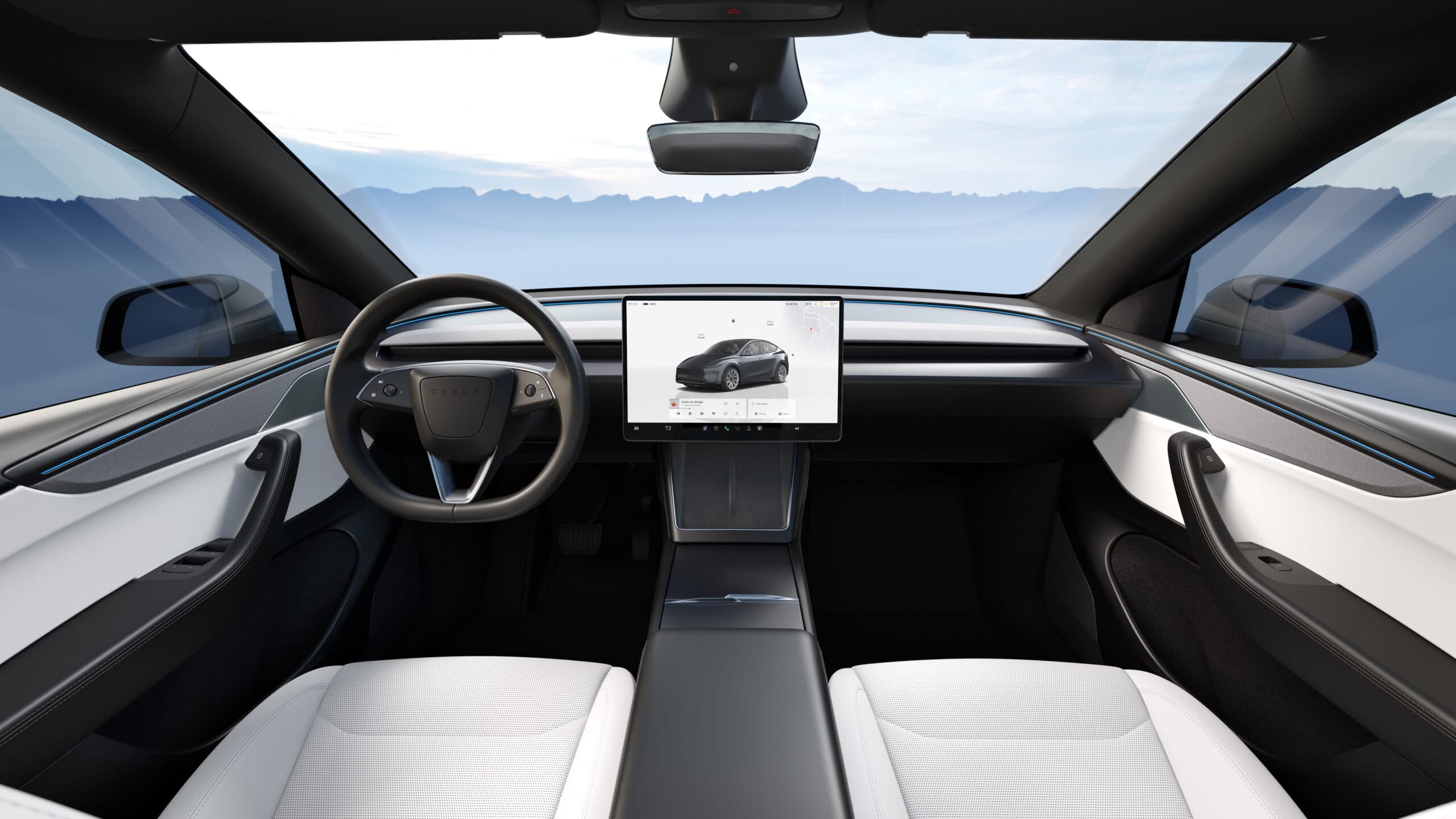 2026 Tesla Model Y modelypremium internal showing seats and dash
