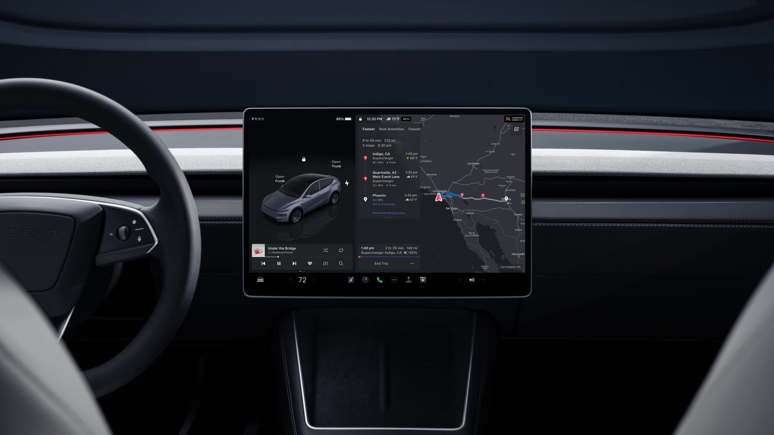 2026 Tesla Model Y interior showing the central touchscreen