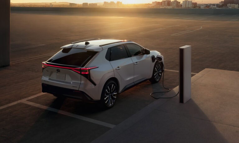2026 Toyota bZ limited external rear view pluged into charger