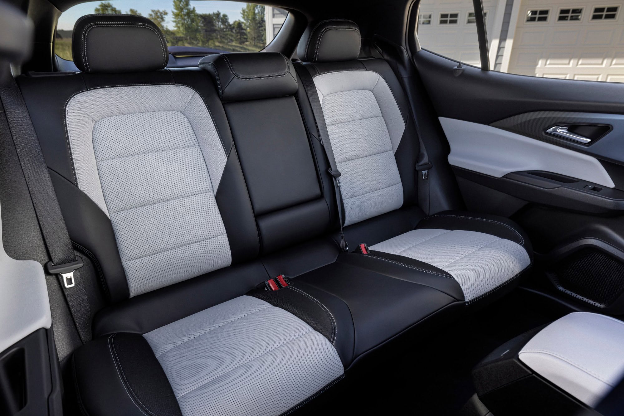 Chevrolet Equinox EV rear seat with light and dark two tone upholstery