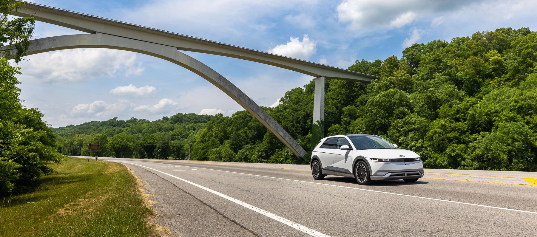2022 Hyundai Ioniq 5 in white on a highway